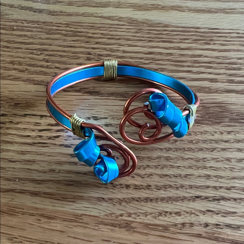 Copper and Blue Wire Bracelet